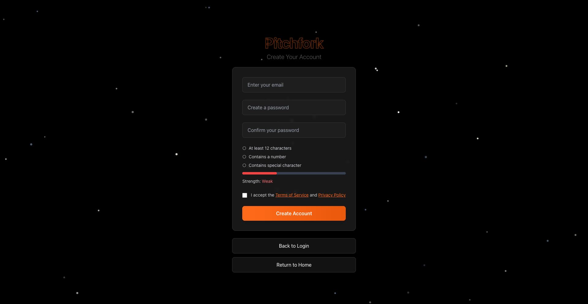 Pitchfork registration form