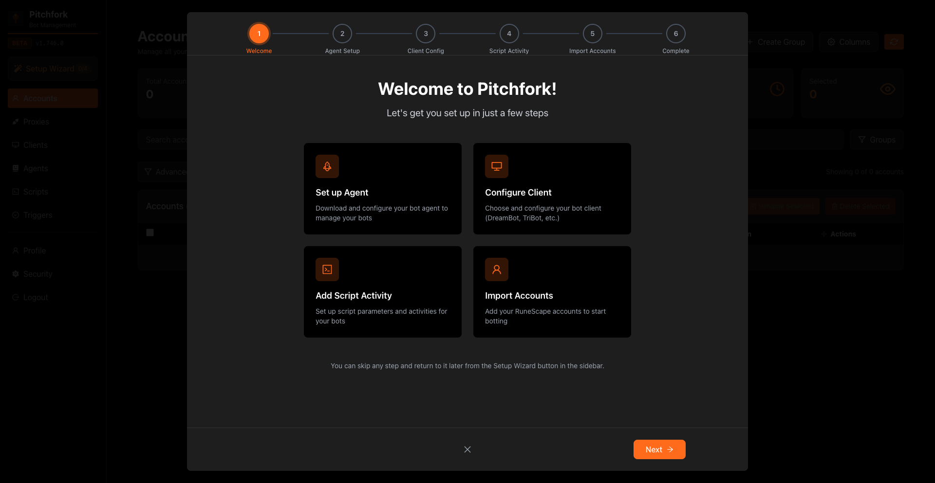 Setup Wizard welcome modal
